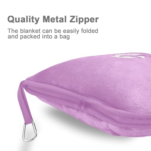 Travel Blanket and Pillow Compact, Premium Soft 2 in 1 Airplane Blanket with Soft Bag Pillowcase，Hand Luggage Sleeve and Backpack Clip (Solid Purple) - color: Solid Purple