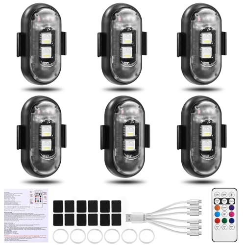 6PCS Wireless LED Lights for Car with Remote Control, Halloween Wireless LED Strobe Lights 8 Colors USB Charing IP65 Waterproof Anti-Collision Warning Light for Car Interior Truck Drone Aircraft Bike - size: 6PCS