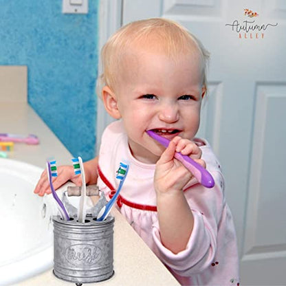 Autumn Alley Farmhouse Toothbrush Holders for Bathrooms - Rustic Galvanized Tooth Brush Holder - Farmhouse Bathroom Accessories Country Decor, Toothpaste & Electric Kids Toothbrush Compartment, Grey