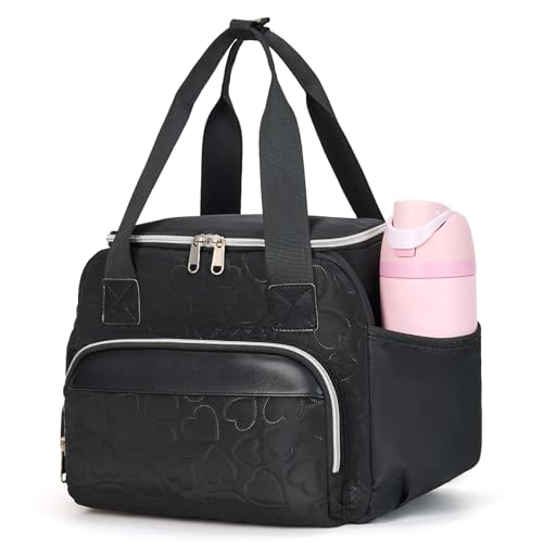 holuxer Insulated Lunch Bags for Women - Large Reusable Leakproof Cute Lunch Box for Adult, Portable Cooler Tote Bag for Work Picnic Meal Prep (Black) - color: Black