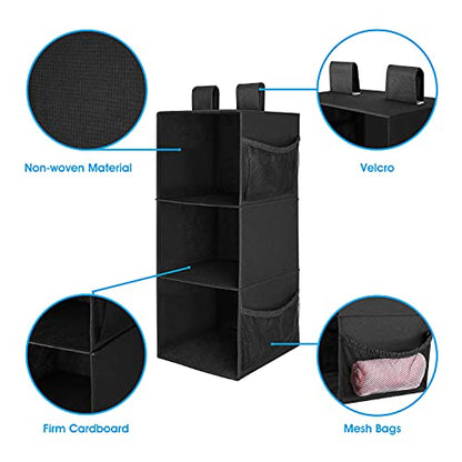 MAX Houser 3-Shelf Hanging Closet Organizers, Collapsible Closet Hanging Shelves for Camper, Nursery Hanging Organizers, Black, 2-Pack - color: Dark