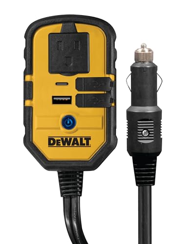 DEWALT DXAEPI140 Power Inverter 140W Car Converter: 12V DC to 120V AC Power Outlet with 25W USB Type C and 15W USB Type A Ports - size: 140 Watt