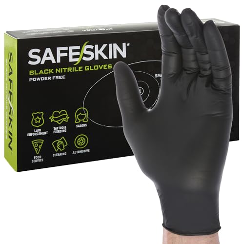 SAFESKIN Black Nitrile Disposable Gloves Powder Free Latex Free Tattoo, Food Prep, 3.5 mil - size: Large