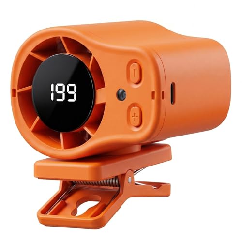KOSIMI Car Clip on Air Conditioner Fan with LED Display, 360°Rotation, USB Rechargeable Personal Fan, Hands-Free Clip on Fan for Cars, Work, Camping (Orange) - color: Orange