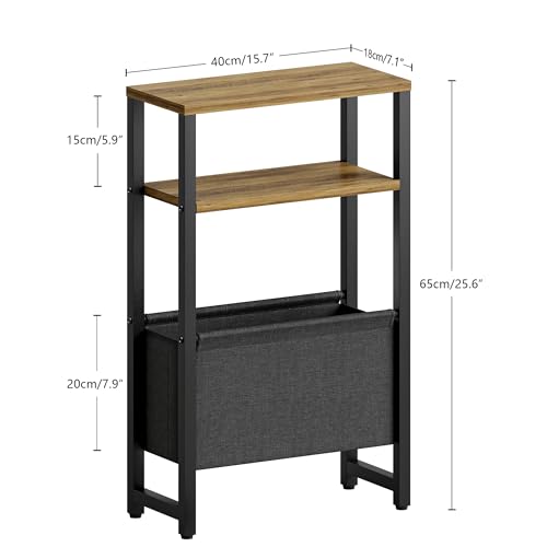 Narrow Side Table, Slim End Table with Magazine Rack, Skinny Bedside Table for Small Spaces, 3 Tier Sofa Couch Table Nightstand for Living Room, Bedroom, Walnut Brown LET503BR - color: Walnut Brown, style: No Charging Station
