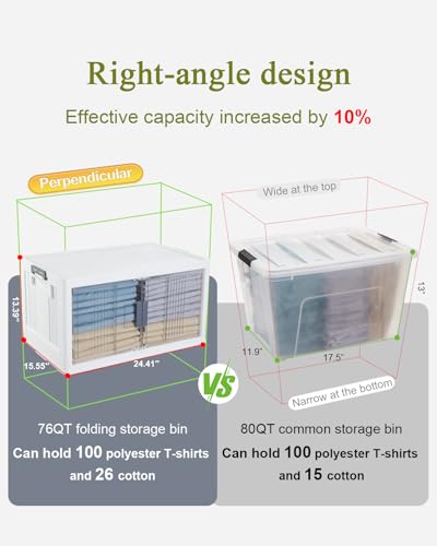 OlarHike 76QT Lockable Storage Bins with Lids - Folding Storage Box with Doors & Wheels, Collapsible Drawers for Home, Dorm, Closets, Office, School, College, Stackable Containers, 4 Pack Cubes - size: 76QT-White, style: 4Pack