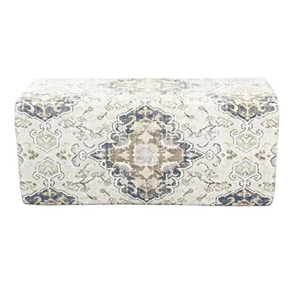 HomePop Ottomon Upholstered Rectangular Storage Ottoman Bench with Hinged Lid, Brown and Cream Large - color: Brown and Cream