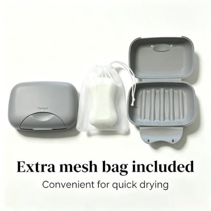 Soap Holder Container, Vonpri Portable Bar Soap Saver Scrubber Case for Bathroom and Kitchen (Grey) - color: Grey