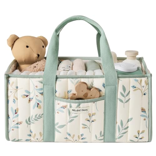 Blissful Diary Leaf Diaper Caddy Organizer, Stylish Nursery Storage Basket, Gift for Baby Shower, Newborn Essentials, Sage Leaf - color: Sage Leaf