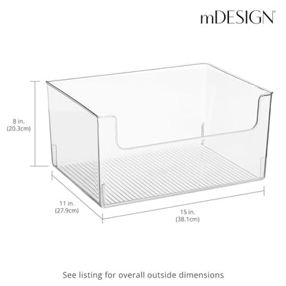 mDesign Large Modern Plastic Open Front Dip Storage Organizer Bin Basket for Bathroom Organization - Vanity Shelf, Cubby, Cabinet, and Closet Organizing Decor - Ligne Collection - 4 Pack - Clear