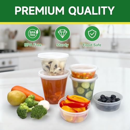 Dealusy 50 Set 24 oz Deli Containers with Lids, Leak-Proof BPA Free Plastic Take Out Bowls, Food Storage Containers for Takeout Meal Prep Storage, Freezer, Microwave & Dishwasher Safe - size: 24 oz