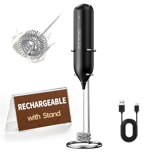 CIRCLE JOY Rechargeable Milk Frother Handheld with Stand, Dual Spring Whisk Head Electric Coffee Frother Foam Maker, Portable Drink Mixer for Cappuccino, Latte, Matcha, Black - color: Stand Black, size: Rechargeable
