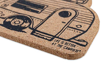 Camco Life is Better at The Campsite Coasters - Features Unique RV Themed Design & Crafted of Cork - Prevents Water Rings & Water Marks on Furniture - 2-Pack (53384)