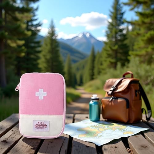 1 Pack First Aid Bag Empty, Empty First Aid Pouch, Mini Portable Medical Bag for Outdoor Camping Hiking Traveling Emergency Bag (Pink - Small) Sports and Outdoors