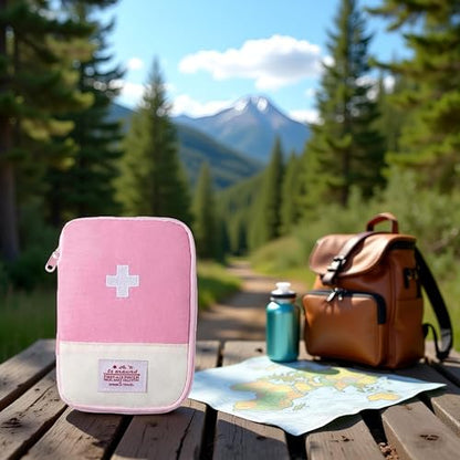 1 Pack First Aid Bag Empty, Empty First Aid Pouch, Mini Portable Medical Bag for Outdoor Camping Hiking Traveling Emergency Bag (Pink - Small) Sports and Outdoors