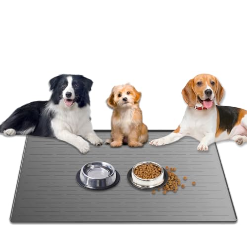 1.5MM Super Thick Dog Food Mat, 40"x30" Silicone Dog and Cat Mats for Food and Water Bowls, Waterproof Pet Feeding Mat for Contain Spills Protects Floors, Multiple Colors & Sizes for Pets, Light Gray - color: Light Gray, size: 40"L x 30"W