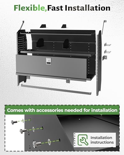 StarONE Adjustable Van Shelving with Lockable Door and Hooks, 52" W x 43" H x 13" D, Fit for Transit Connect, NV200, Chevy Express, Promaster City and Metris, Van Storage for Light Maintenance Tools - size: 52" W x 43" H x 13" D