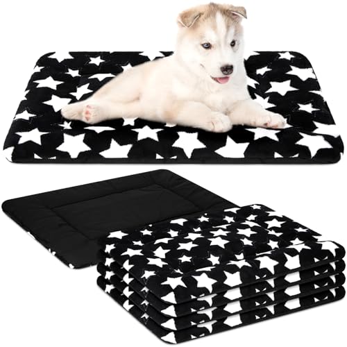 VitalCozy 4 Pcs Dog Crate Pads, Ultra Soft Warm Washable Anti-Slip Kennel Bed Mat for Pets, Reversible, Replaceable, Cage Liner for Small Medium Large Dogs and Cats(18 x 24 x 1.6 Inch,Star,Black) - color: Black, size: Rectangular 18 x 24 x 1.6 Inch