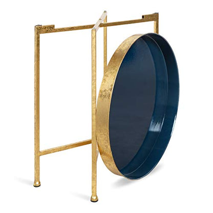 Kate and Laurel Celia Metal Foldable Round Accent Table, 18.25" x 18.25" x 22", Navy Surface and Gold Frame, Modern Minimalist Design and Detachable Magnetic Tabletop - color: Gold/Navy Blue