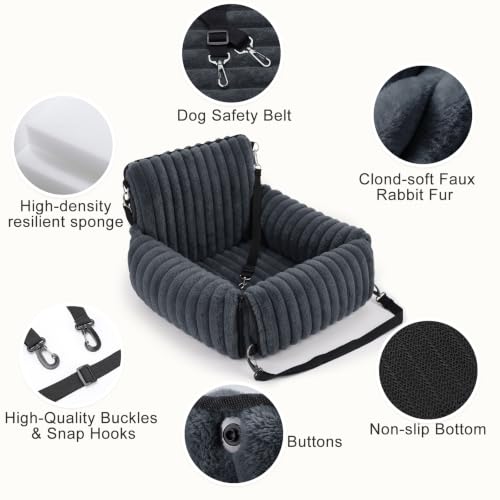 MIXJOY Dog Car Seat for Small/Medium Dogs up to 25 lbs, Multi-Functional Dog Carrier for Car with Detachable Washable Cover, Pet Travel Bed with Clip-On Safety Leash, Grey - color: Grey
