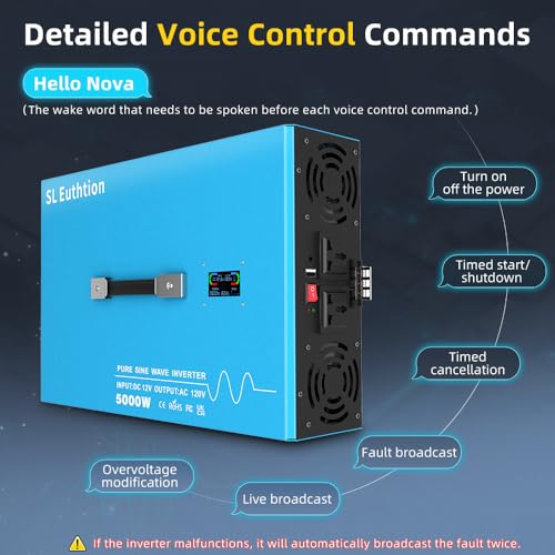 5000W Pure Sine Wave Power Inverter Voice Control AI Voice Assistant Support English 24V to 120V 60HZ with LCD Display, USB Port, for Car Home Laptop Truck - size: 5000W-24V