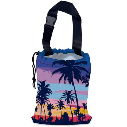 Palm Trees Car Garbage Bag,Sunset Waterproof Small Car Trash Bag Hanging Back of Seat,Drawstring Hanging Car Trash Bag with Adjustable Buckle for Car Accessories - color: Palm Trees