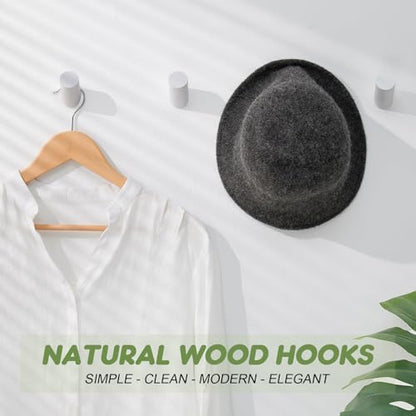 Felidio Wood Wall Hooks, 4 Pack Coat Hooks Wall Mounted, Rustic Wooden Heavy Duty Robe Hook Hat Rack, Hook for Hanging Bathroom Towels Clothes Hanger (White) - color: White - 4 Pack