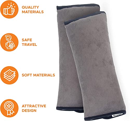 Boxiki Travel Car Seat Belt Pillows for Kids (Set of 2) Adjustable Vehicle Seat Belt Cushion for Children. Perfect for Road Trips - color: Grey