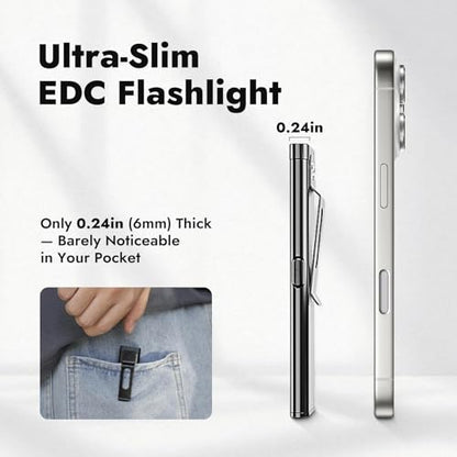 WARSUN T7 Rechargeable EDC Flashlight 2 Pack, Slim Pocket Flashlight with USB-C Charging, Clip & Magnetic Base, Lightweight Portable LED Work Light for Everyday Carry, Camping & Emergency - color: Black-2Pcs