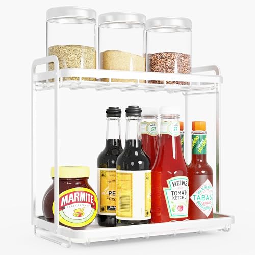 Counter Organizer for Bathroom, Kitchen or Coffee Bar, Metal Shelf with Faux Marble, Vanity Countertop Makeup Storage, Dresser Perfume Display Rack, Toilet Tank Tray (Matte Silver, 2-Tier) - color: Matte Silver, size: 2-tier