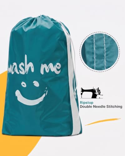 HOMEST 2 Pack XL Wash Me Travel Laundry Bag with Strap, Dirty Garments Organizer, Large Enough to Hold 4 Loads of Clothes, Easy Fit a Hamper or Clothing Basket, Grey and Sky Blue - color: (Ⅲ- With strap )Grey & Sky Blue