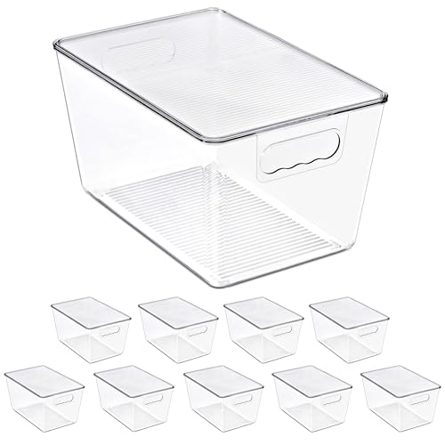 Clear Storage Bins with Lids, 10 Pack Large Stackable Clear Bins, Clear Storage Containers with Lids, Plastic Organizer Boxes for Pantry Storage, Kitchen Cabinets, Closet Organization, Bathroom - color: 10 Pack, size: Large with Lids
