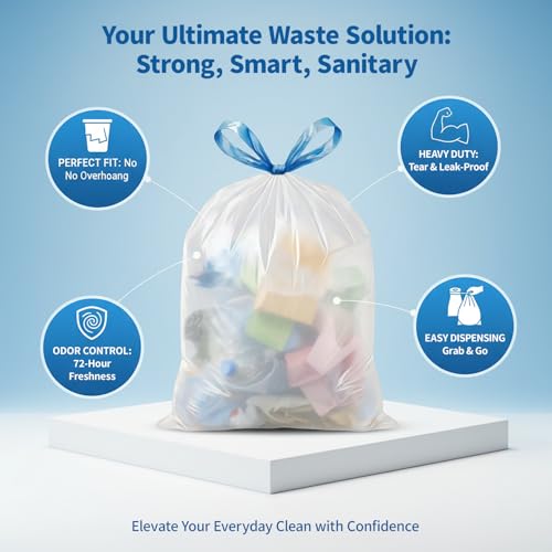 Medium 6 Gallon Trash Bags Drawstring,1.1 Mil,Unscented,240 Count | Tear-Free,Leakproof,Strong Garbage Can Liners,White,Fit 18 - 23 Liter Waste Bins,for Bathroom Office Kitchen Everyday Use - color: 6gal-240