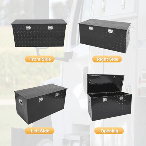 Black 48 Inch Truck Chest Tool box Heavy Duty Aluminum Stripes Plated Pick Up Truck Bed Box RV Trailer Toolbox Storage Waterproof with Side Handle and Lock Keys –48"x24"x24" - color: Black, size: 48"x24"x24"