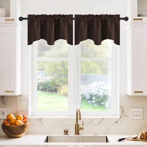 NICETOWN 2 Panels Kitchen Window Valances Farmhouse Style Window Treatment Thermal Insulated Room Darkening Curtain Valances Rod Pocket for Bedroom/Living Room, 42 x 18 inch Long, Coffe Brown - color: Toffee Brown, size: 42"W x 18"L (Pack of 2)