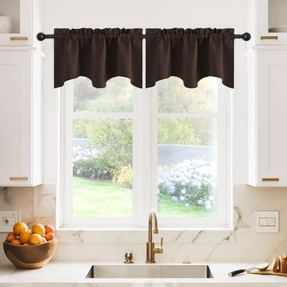 NICETOWN 2 Panels Kitchen Window Valances Farmhouse Style Window Treatment Thermal Insulated Room Darkening Curtain Valances Rod Pocket for Bedroom/Living Room, 42 x 18 inch Long, Coffe Brown - color: Toffee Brown, size: 42"W x 18"L (Pack of 2)