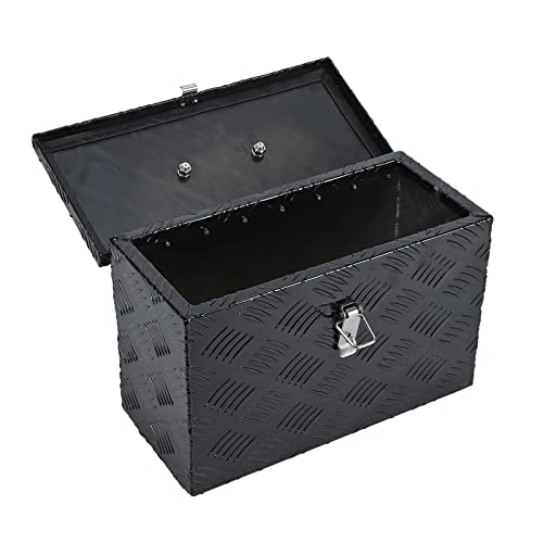 16 Inch Heavy Duty Aluminum Stripes Plated Tool Box Pick Up Truck Bed RV Trailer Toolbox Storage Organizer, Waterproof Underbody Tool Box Storage with Lock and Key (16"x7.5" x10") - color: Black, size: 16"x7.5" x10"