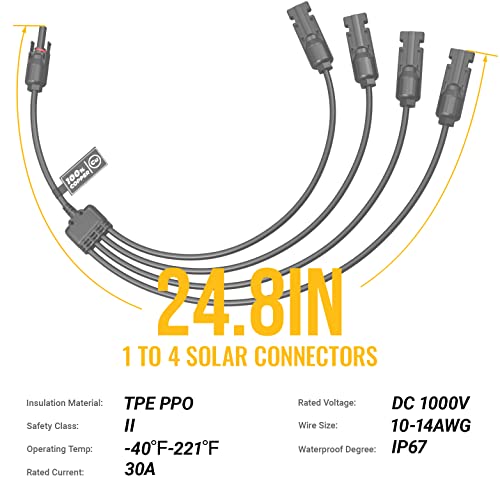 BougeRV Solar Y Branch Connectors Extra Long Solar Panel Parallel Connectors 1 to 4 Solar Cable Wire Plug Tool Kit (M/FFFF and F/MMMM) - size: 1 Pair M/FFFF and F/MMMM