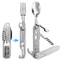 6 in 1 Detachable Camping Utensils Flatware Set, Multifunction Travel Pocket Cutlery Folding Spoon, Fork, Knife, Wine Bottle Can Opener Portable Combo Set Stainless Steel