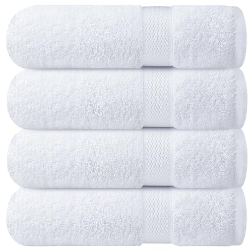 Infinitee Xclusives Luxury 100% Ring-Spun Cotton White Bath Towels Set of 4 (27x54 inches) – Soft, Absorbent & Quick-Drying Towels for Bathroom, Gym, Spa & Hotel Use (Brilliant White, Bath Towels) - color: Brilliant White, size: Bath Towels - 4 Pack
