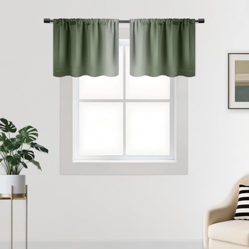 SimpleHome Sage Green Small Curtains Waterproof Soft Rod Pocket Valance for Kitchen, Rod Pocket Room Darkening Waterproof Valances for Cafe/RV Camper, 2 Panels, 42x18 inches Length - color: Sage Green, size: 42"W x 18"L (Pack of 2)