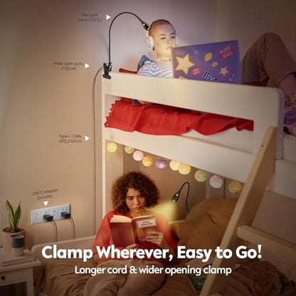 acegoo Minimalist Reading Light for Bed Headboard Dimmable Book Light Clip on Lamp with USB-C Adapter, Flexible Neck & Handy Lamp Head Switch, CRI 90+ - color: Black