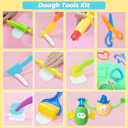 LCY WEDSHI Dough Tool Set, 32 Pcs Dough Tools Sets for Kids Ages 4-8, Dough Accessories Includes Animal Molds, Cutters Roller, Rolling Pins, Safety Scissors, Plastic Knife - style: 32 PCS