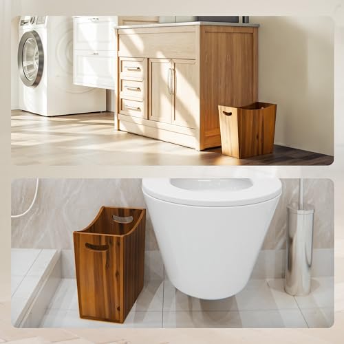 Tidita 3-Gallon Wood Trash Can with Handles for Kitchen, Bathroom, Office | Solid Acacia Wood, Compact Design, Easy to Carry with Integrated Handles, Multi-Purpose Uses, Open Top, Curved Edge Design - color: Acacia, size: 3 Gallon