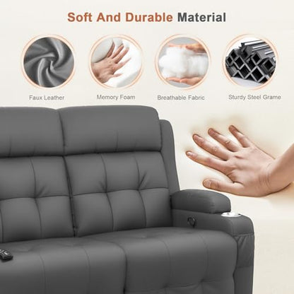 RV Loveseat Recliner Sofa, Reclining Loveseats Couch for RV Furniture, Home Theater Seating with Massage, USB, Insert Pockets, Cup Holders, 150° Wall Hugger RV Recliners Sleeper Sofa - color: Dark Gray, size: Loveseat-G1