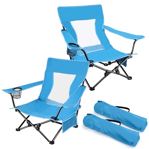 Joyfair Beach Camping Chair (2 Pack), Outdoor Folding Chair for Adults, Heavy Duty Portable Chair for Outside Fishing, Lawn, Sport, Patio, Armrest Cup Holder & Storage Pocket, Carry Bag (Blue) - color: Blue
