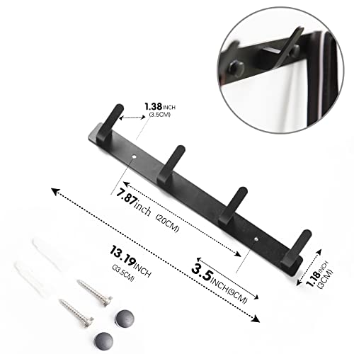 4 Hooks Matte Black Bathroom Towel Hooks Mounted Wall Adhesive Heavy Duty Farmhouse Bath Coat Stick on Rack Hat Wall Hook Sticky Black Kitchen Robe Rack Coat Hook Black 4 Hooks Rack Towel for Bathroom - color: Black, size: 13.19*1.18*1.38 inch（4hooks）