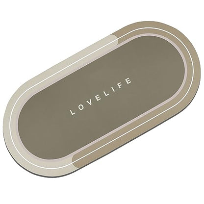 Rubber Bath mats Quick-Drying Non-Slip Bathroom mat Super Absorbent Bath mat Instant Dry Bath mat, Bathroom Rug in Front of The Kitchen Sink, Shower Room, Bathtub, Oval(Beige+16.9x35.4in) - color: Beige, size: 16.9x35.4in