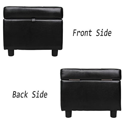 H&B Luxuries Tufted Leather Square Flip Top Storage Ottoman Cube Foot Rest (Black) - color: Black
