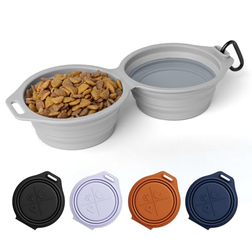 Pup Culture Dual Collapsible Dog Bowls | Silicone Travel Water Bowl for Dogs | Food Grade, No Plastic Rim, Portable Dog Bowl for Food and Water - Easy to Clean | BPA Free and Safe for Your Pup-Grey - color: Grey